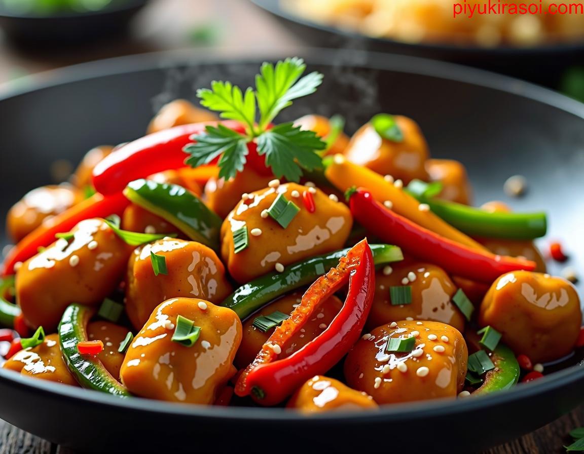 spicy chilly chicken in a plate