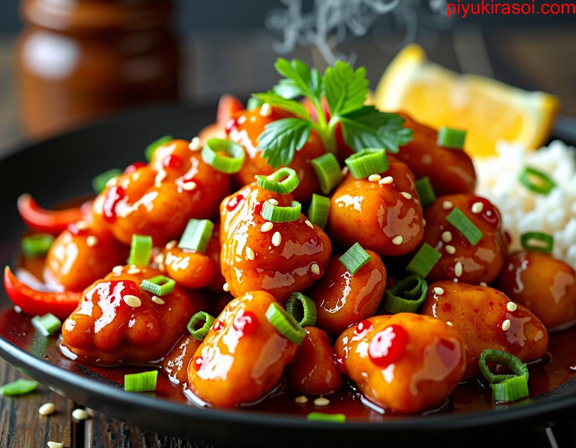 spicy chilly chicken in a plate